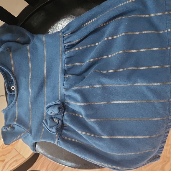 Carter's Blue With Golden Striped Pleated Dress with Puff Long Sleeves 12 Months - Picture 12 of 17